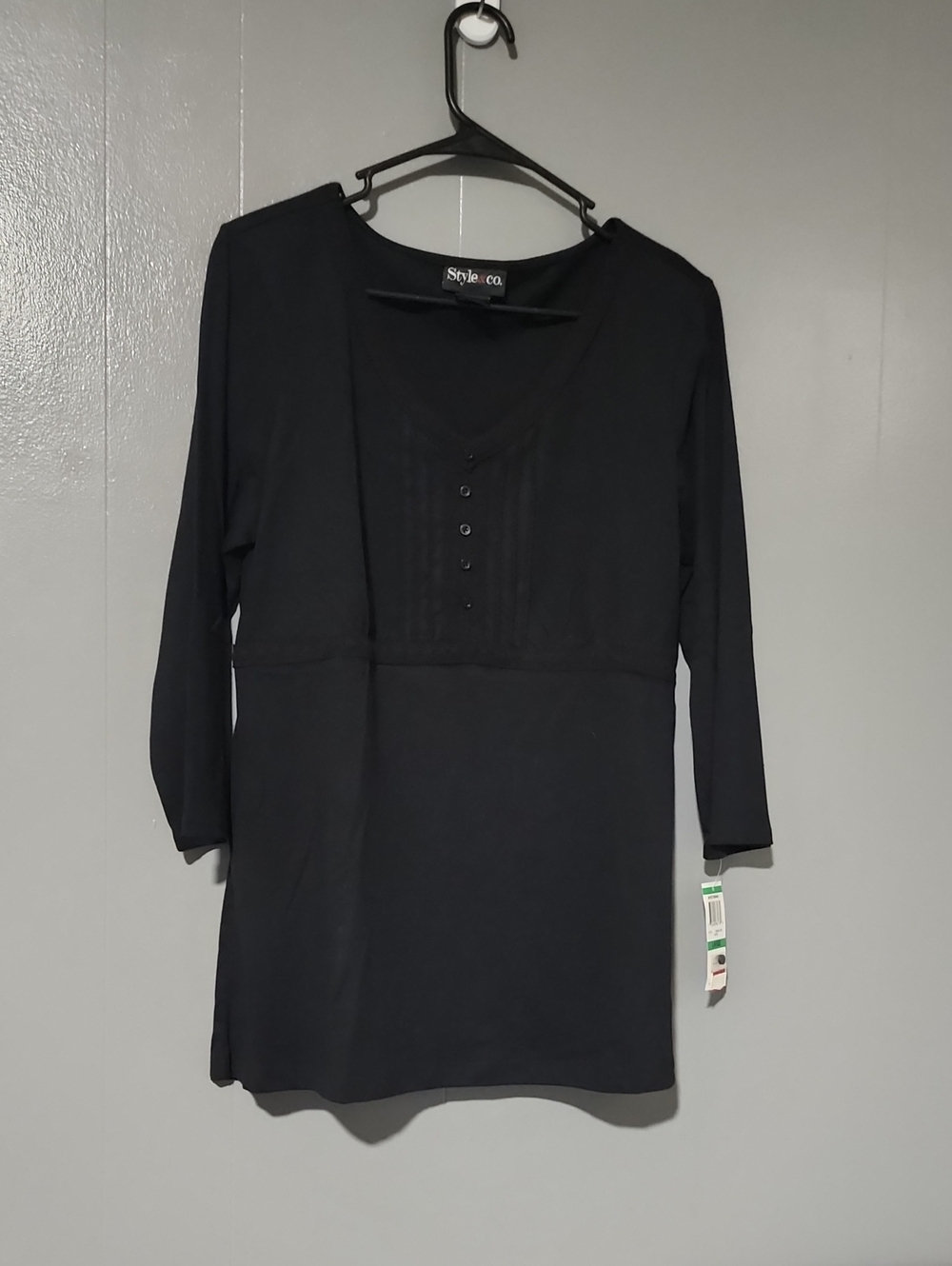 Style & Co Black Button-Front V-Neck Tunic